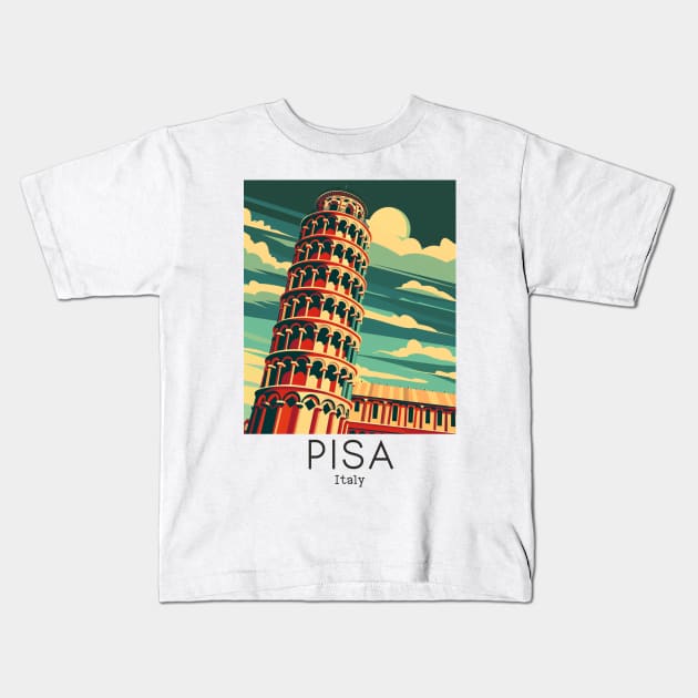 A Vintage Travel Illustration of Pisa - Italy Kids T-Shirt by goodoldvintage